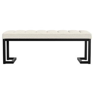 English Elm Mira Channel Tufted Boucle Bench with Black Metal Base for Bedroom or Entryway B2777P535934