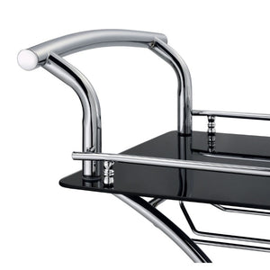 English Elm Allen Two Tier Glass Shelf Rolling Bar Cart in Matte Chrome Metal for Modern Spaces Black B2777P535935