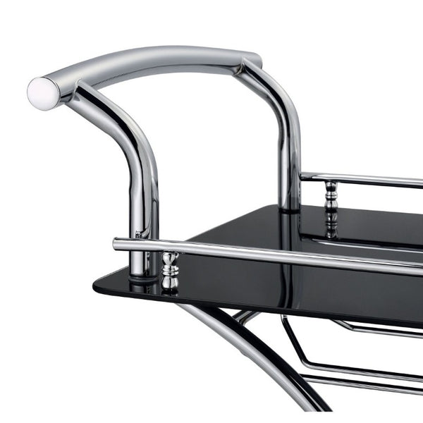 English Elm Allen Two Tier Glass Shelf Rolling Bar Cart in Matte Chrome Metal for Modern Spaces Black B2777P535935
