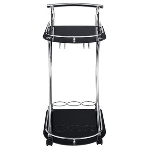 English Elm Allen Two Tier Glass Shelf Rolling Bar Cart in Matte Chrome Metal for Modern Spaces Black B2777P535935