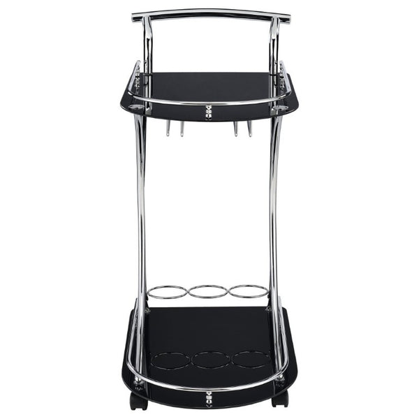 English Elm Allen Two Tier Glass Shelf Rolling Bar Cart in Matte Chrome Metal for Modern Spaces Black B2777P535935