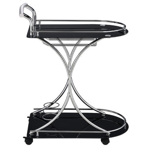 English Elm Allen Two Tier Glass Shelf Rolling Bar Cart in Matte Chrome Metal for Modern Spaces Black B2777P535935