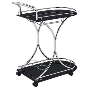 English Elm Allen Two Tier Glass Shelf Rolling Bar Cart in Matte Chrome Metal for Modern Spaces Black B2777P535935