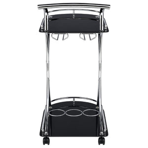 English Elm Allen Two Tier Glass Shelf Rolling Bar Cart in Matte Chrome Metal for Modern Spaces Black B2777P535935