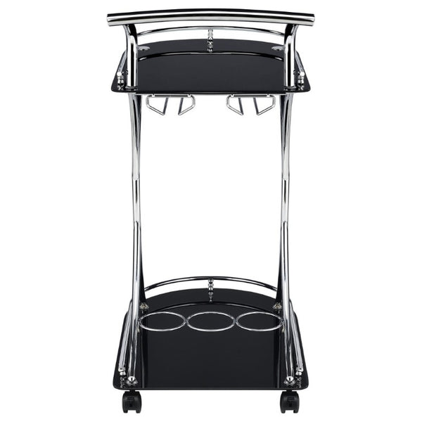 English Elm Allen Two Tier Glass Shelf Rolling Bar Cart in Matte Chrome Metal for Modern Spaces Black B2777P535935