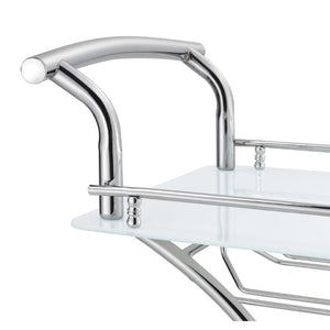 English Elm Allen Two Tier Glass Shelf Rolling Bar Cart in Matte Chrome Metal for Modern Spaces White B2777P535936