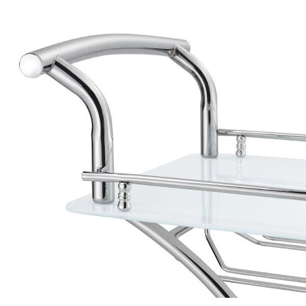 English Elm Allen Two Tier Glass Shelf Rolling Bar Cart in Matte Chrome Metal for Modern Spaces White B2777P535936