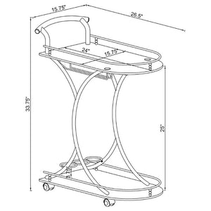 English Elm Allen Two Tier Glass Shelf Rolling Bar Cart in Matte Chrome Metal for Modern Spaces White B2777P535936