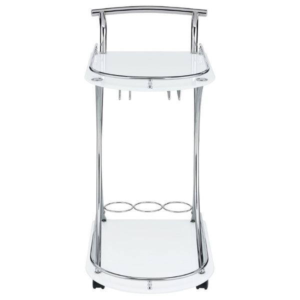 English Elm Allen Two Tier Glass Shelf Rolling Bar Cart in Matte Chrome Metal for Modern Spaces White B2777P535936