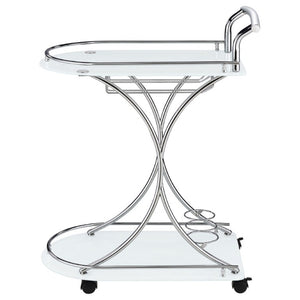 English Elm Allen Two Tier Glass Shelf Rolling Bar Cart in Matte Chrome Metal for Modern Spaces White B2777P535936