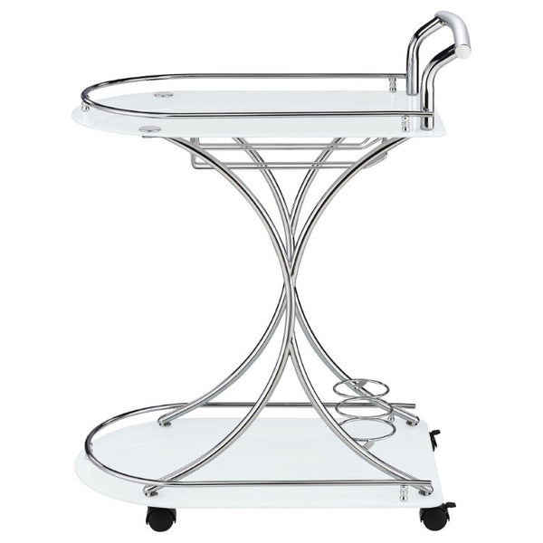English Elm Allen Two Tier Glass Shelf Rolling Bar Cart in Matte Chrome Metal for Modern Spaces White B2777P535936