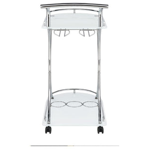 English Elm Allen Two Tier Glass Shelf Rolling Bar Cart in Matte Chrome Metal for Modern Spaces White B2777P535936