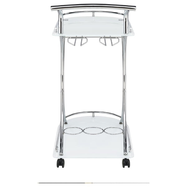 English Elm Allen Two Tier Glass Shelf Rolling Bar Cart in Matte Chrome Metal for Modern Spaces White B2777P535936