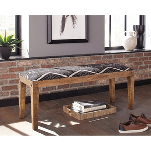 English Elm Black White Geometric Upholstered Bench Mango Wood Frame Nailhead Entryway Accent B2777P535937