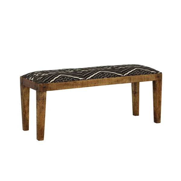 English Elm Black White Geometric Upholstered Bench Mango Wood Frame Nailhead Entryway Accent B2777P535937
