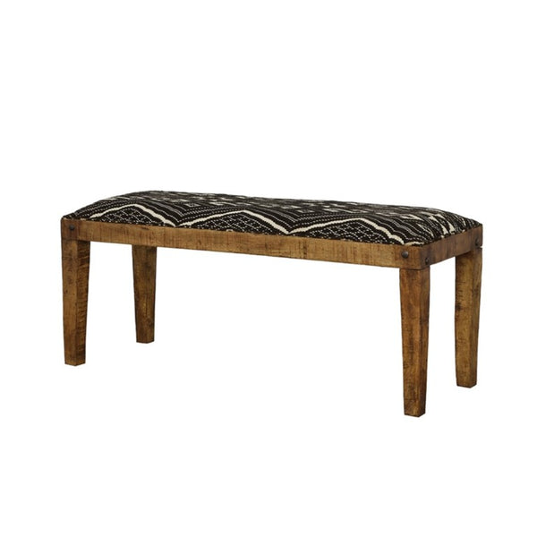 English Elm Black White Geometric Upholstered Bench Mango Wood Frame Nailhead Entryway Accent B2777P535937