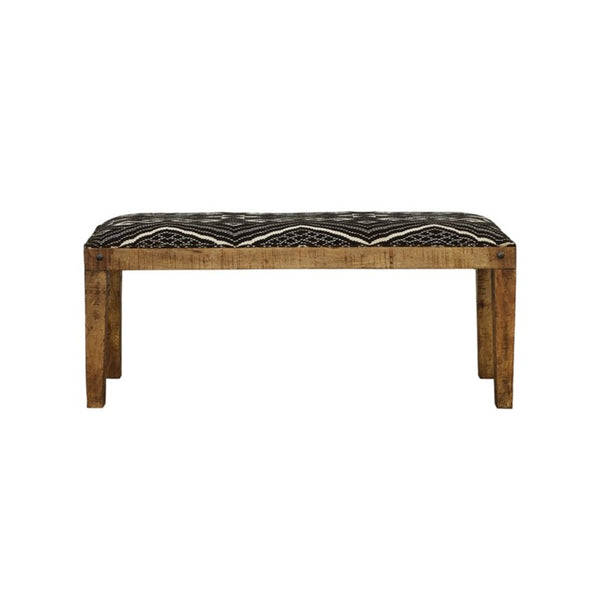 English Elm Black White Geometric Upholstered Bench Mango Wood Frame Nailhead Entryway Accent B2777P535937