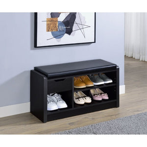 English Elm Astor Entryway Storage Bench with Cushioned Seat Drawer and Adjustable Shelf in Black B2777P535938