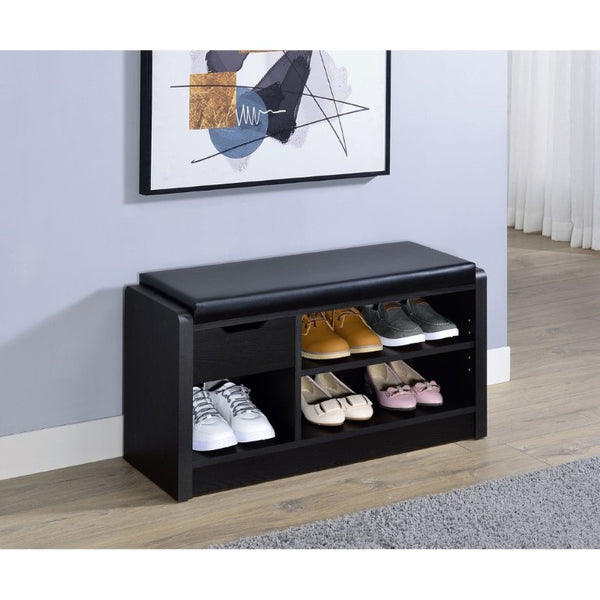 English Elm Astor Entryway Storage Bench with Cushioned Seat Drawer and Adjustable Shelf in Black B2777P535938