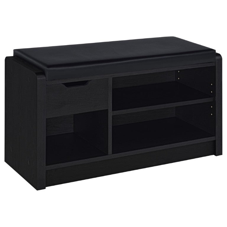 English Elm Astor Entryway Storage Bench with Cushioned Seat Drawer and Adjustable Shelf in Black B2777P535938