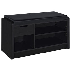 English Elm Astor Entryway Storage Bench with Cushioned Seat Drawer and Adjustable Shelf in Black B2777P535938