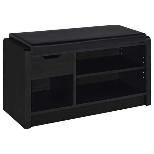 English Elm Astor Entryway Storage Bench with Cushioned Seat Drawer and Adjustable Shelf in Black B2777P535938