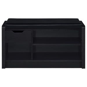 English Elm Astor Entryway Storage Bench with Cushioned Seat Drawer and Adjustable Shelf in Black B2777P535938
