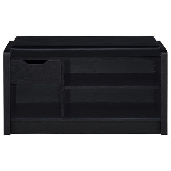 English Elm Astor Entryway Storage Bench with Cushioned Seat Drawer and Adjustable Shelf in Black B2777P535938
