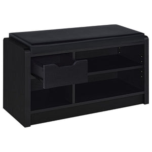 English Elm Astor Entryway Storage Bench with Cushioned Seat Drawer and Adjustable Shelf in Black B2777P535938