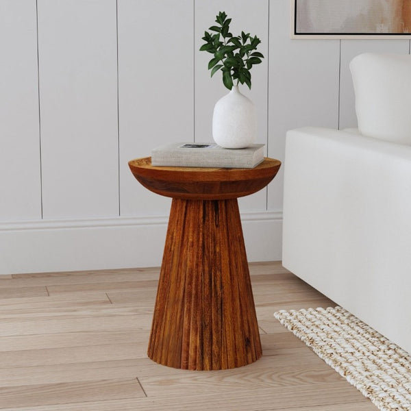 English Elm Waters Wild Honey Mango Wood Pedestal Side Table with Scalloped Bowl Top B2777P535940