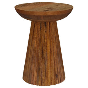 English Elm Waters Wild Honey Mango Wood Pedestal Side Table with Scalloped Bowl Top B2777P535940
