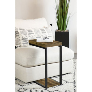 English Elm Black Angular Metal Snack Table with Warm Nutmeg Surface for Living Room Accent Use B2777P535941
