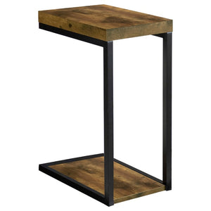 English Elm Black Angular Metal Snack Table with Warm Nutmeg Surface for Living Room Accent Use B2777P535941