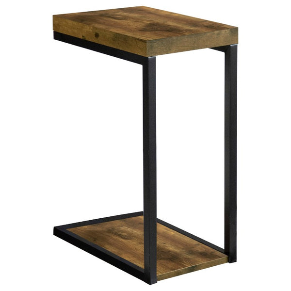 English Elm Black Angular Metal Snack Table with Warm Nutmeg Surface for Living Room Accent Use B2777P535941