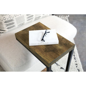 English Elm Black Angular Metal Snack Table with Warm Nutmeg Surface for Living Room Accent Use B2777P535941