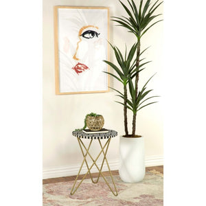 English Elm Black Bone Mosaic Round Accent Table with Gold Hairpin Tripod Base for Modern Interiors B2777P535942