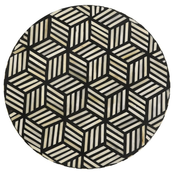 English Elm Black Bone Mosaic Round Accent Table with Gold Hairpin Tripod Base for Modern Interiors B2777P535942