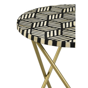 English Elm Black Bone Mosaic Round Accent Table with Gold Hairpin Tripod Base for Modern Interiors B2777P535942