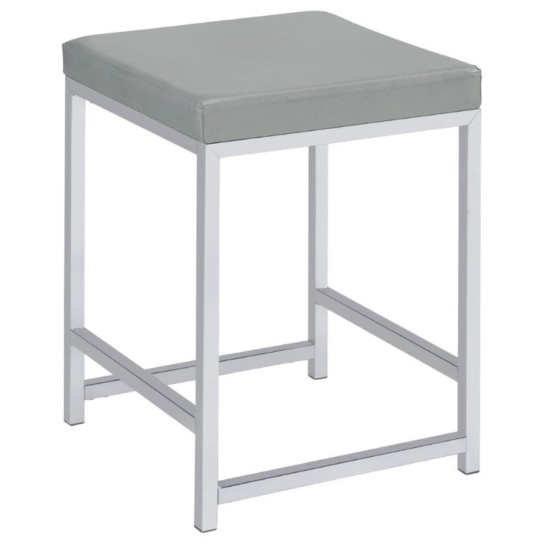 English Elm Light Grey Leatherette Square Vanity Stool with Chrome Base for Bedroom or Entryway B2777P535943