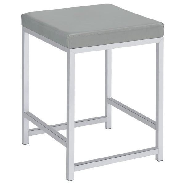English Elm Light Grey Leatherette Square Vanity Stool with Chrome Base for Bedroom or Entryway B2777P535943