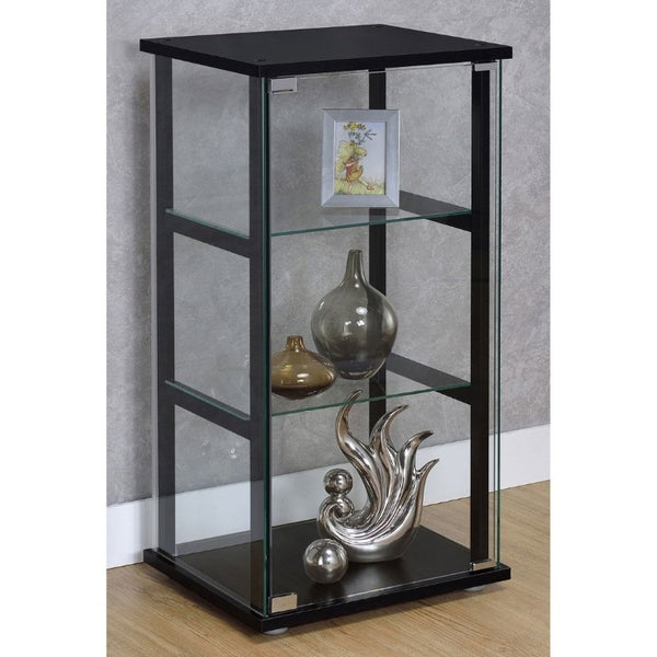 English Elm Callie Matte Black Tempered Glass Curio Cabinet Three Shelf Display for Compact Spaces B2777P535944