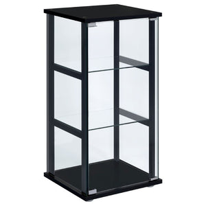 English Elm Callie Matte Black Tempered Glass Curio Cabinet Three Shelf Display for Compact Spaces B2777P535944