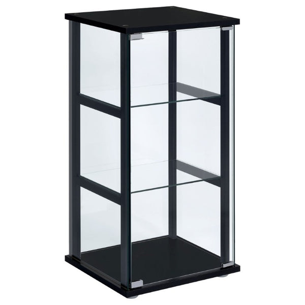 English Elm Callie Matte Black Tempered Glass Curio Cabinet Three Shelf Display for Compact Spaces B2777P535944