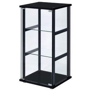 English Elm Callie Matte Black Tempered Glass Curio Cabinet Three Shelf Display for Compact Spaces B2777P535944