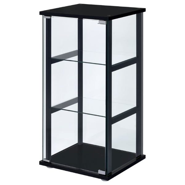 English Elm Callie Matte Black Tempered Glass Curio Cabinet Three Shelf Display for Compact Spaces B2777P535944