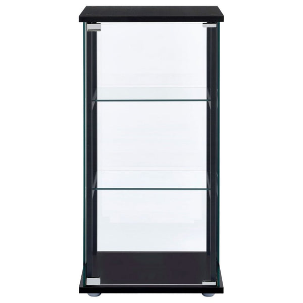 English Elm Callie Matte Black Tempered Glass Curio Cabinet Three Shelf Display for Compact Spaces B2777P535944