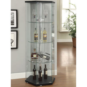 English Elm Tenley Hexagonal Curio Cabinet Four Glass Shelves Black Chrome Contemporary Display B2777P535945