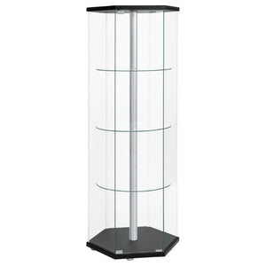 English Elm Tenley Hexagonal Curio Cabinet Four Glass Shelves Black Chrome Contemporary Display B2777P535945
