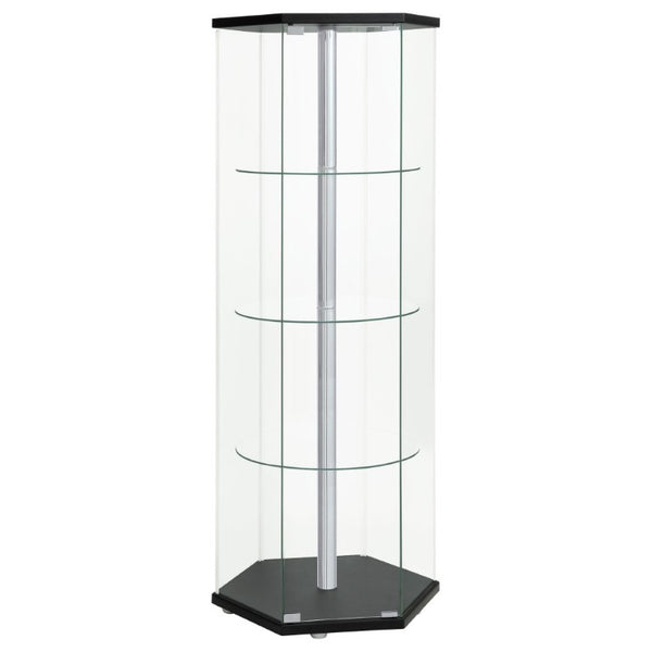 English Elm Tenley Hexagonal Curio Cabinet Four Glass Shelves Black Chrome Contemporary Display B2777P535945