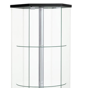 English Elm Tenley Hexagonal Curio Cabinet Four Glass Shelves Black Chrome Contemporary Display B2777P535945